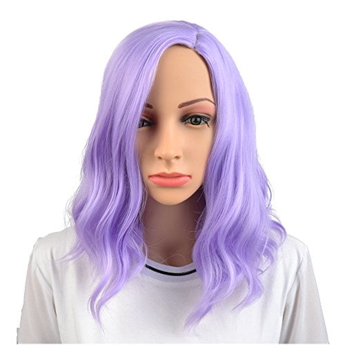 Black Mixed Green BERON 16 Womens Short Curly Wavy Wig with Bangs Synthetic Hair Party Wigs Wig Cap Included